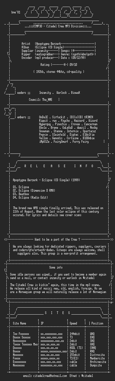 NFO file for Apoptygma_Berzerk_-_Eclipse-1999-CCMP3D