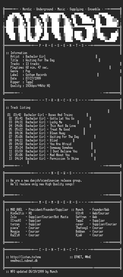 NFO file for Bachelor_Girl_-_Waiting_For_The_Day-1999-NmE