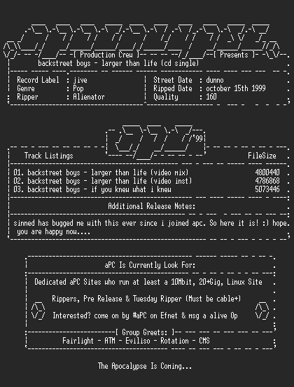 NFO file for Backstreet_Boys-Larger_Than_Life_(CD_Single)-1999-aPC