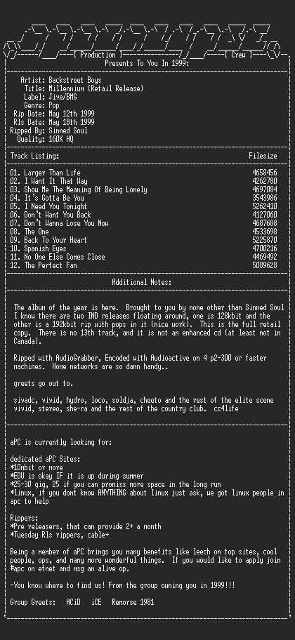 NFO file for Backstreet_Boys-Millennium-1999-sinned-aPC