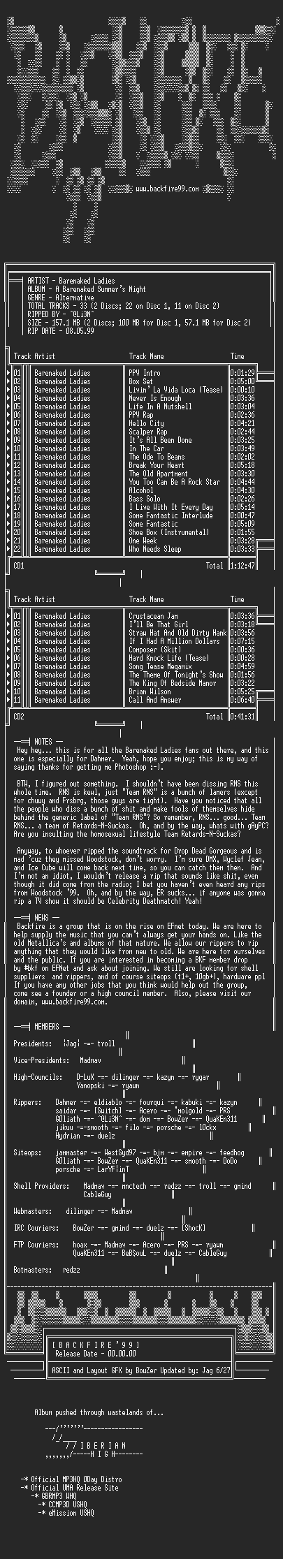 NFO file for Barenaked_Ladies_-_A_Barenaked_Summers_Night-1999-BKF