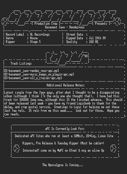 NFO file for Basemant_jaxx-rendez_vous-promo_single-1999-apc