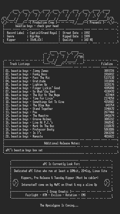 NFO file for Beastie_Boys-Check_Your_Head-1992-aPC