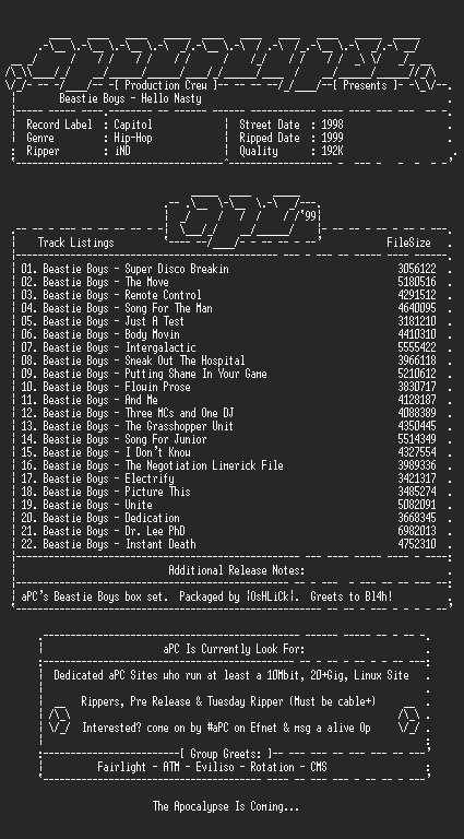 NFO file for Beastie_Boys-Hello_Nasty-1998-aPC