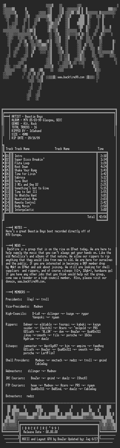 NFO file for Beastie_Boys-MTV_05-03-99_Glasgow_Secc-1999-BKF