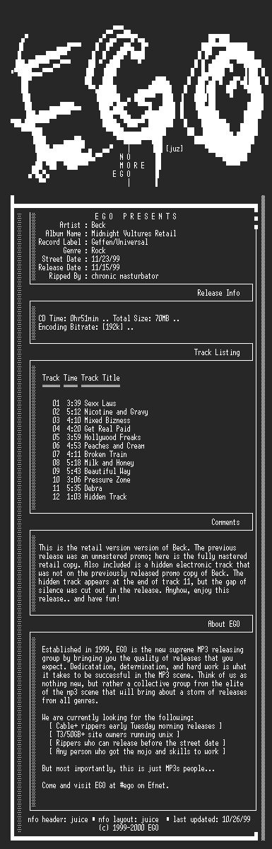 NFO file for Beck-Midnight_Vultures-RETAIL-1999-EGO