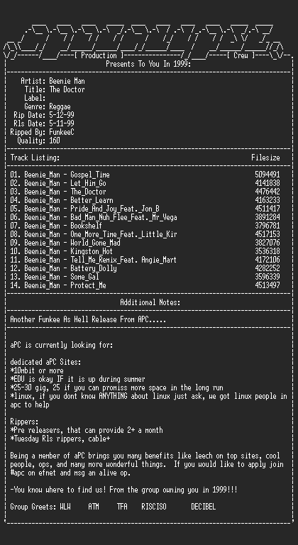 NFO file for Beenie_Man-The_Doctor-1999-aPC