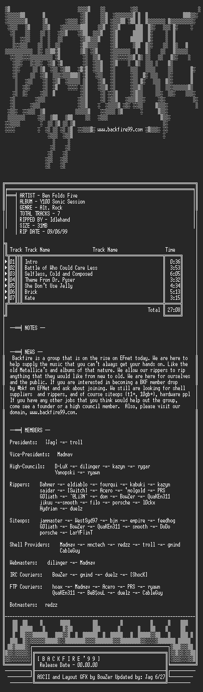 NFO file for Ben_Folds_Five-Y100_Sonic_Session-1998-BKF