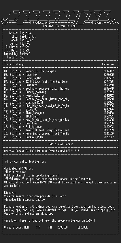 NFO file for Big_Mike-Hard_To_Hit-1999-aPC
