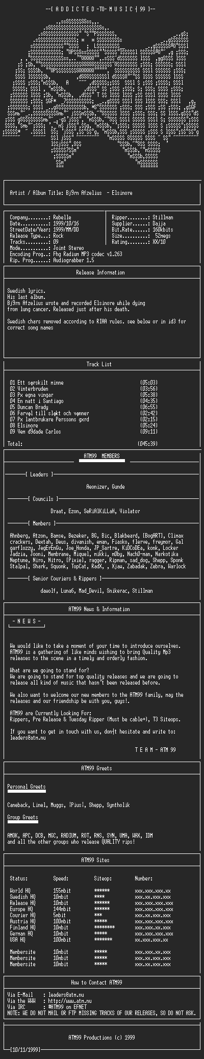 NFO file for Bjrn_Afzelius_-_Elsinore_-_(1999)-ATM99