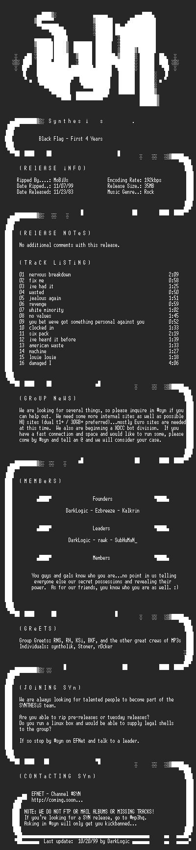 NFO file for Black_Flag-First_4_Years-1984-SYN