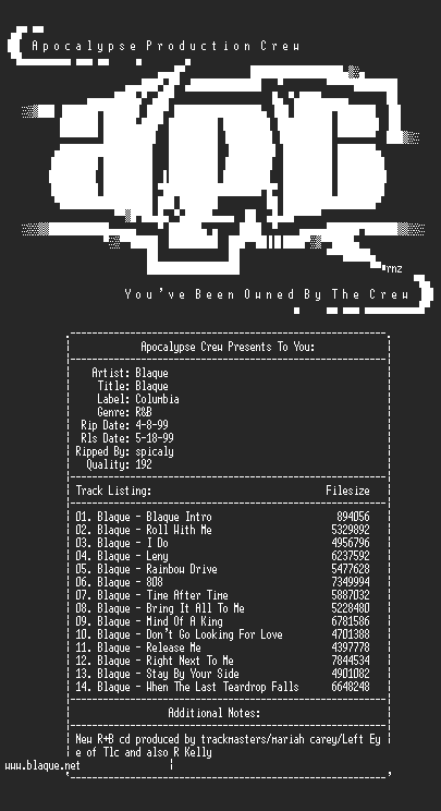 NFO file for Blaque-Blaque-1999-aPC