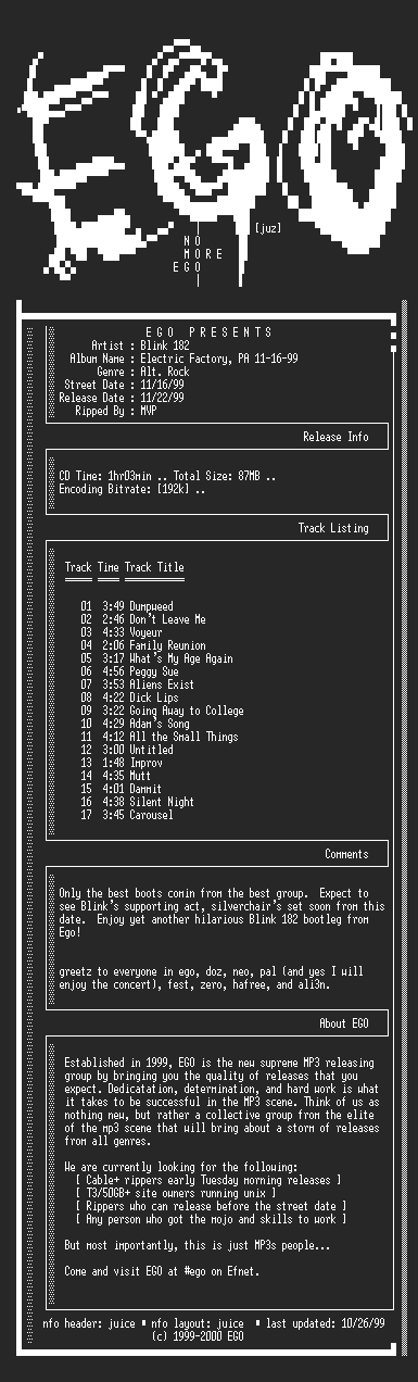 NFO file for Blink_182-Electric_Factory_PA_11-16-99-1999-EGO