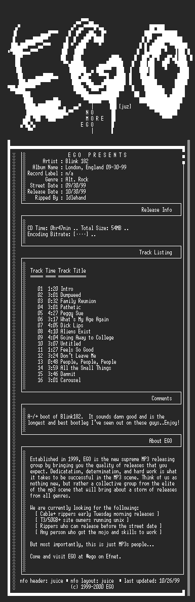 NFO file for Blink_182-London_England_09-30-99-1999-EGO