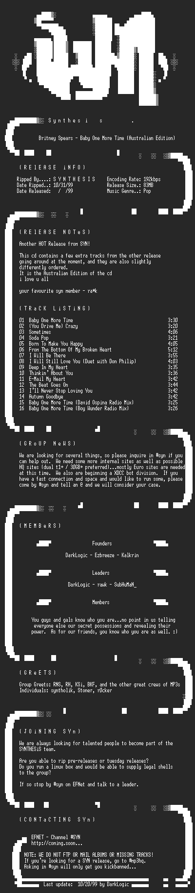 NFO file for Britney_Spears-Baby_One_More_Time_Australian_Edition-1999-SYN