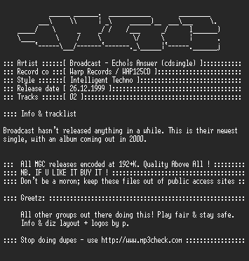 NFO file for Broadcast_-_Echos_Answer_(CDS1999)-MGC