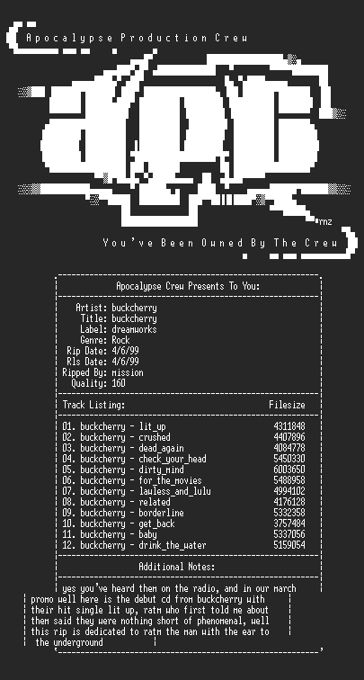 NFO file for Buckcherry-Buckcherry-1999-aPC