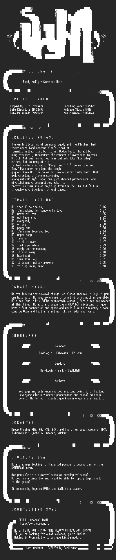 NFO file for Buddy_Holly-Greatest_Hits-1996-SYN