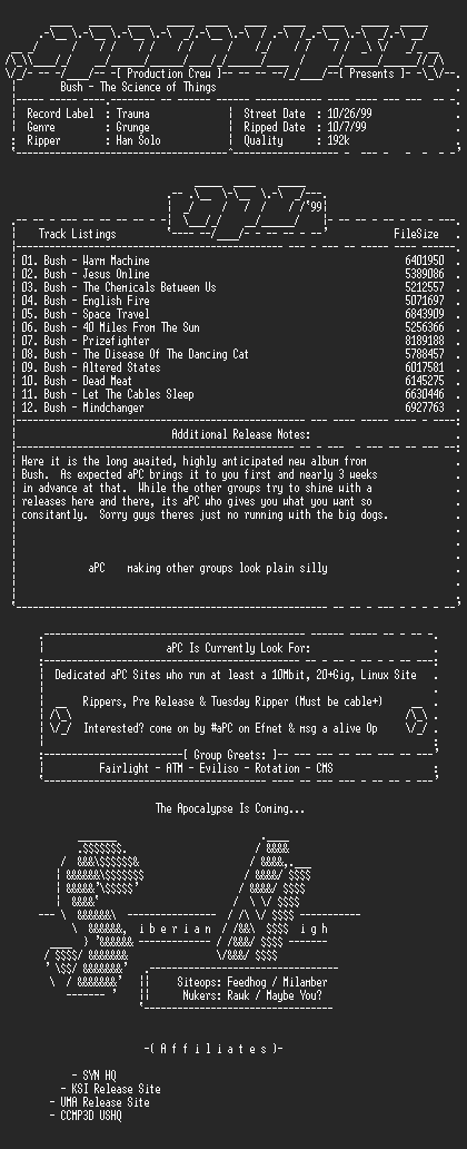 NFO file for Bush-The_Science_of_Things-1999-aPC