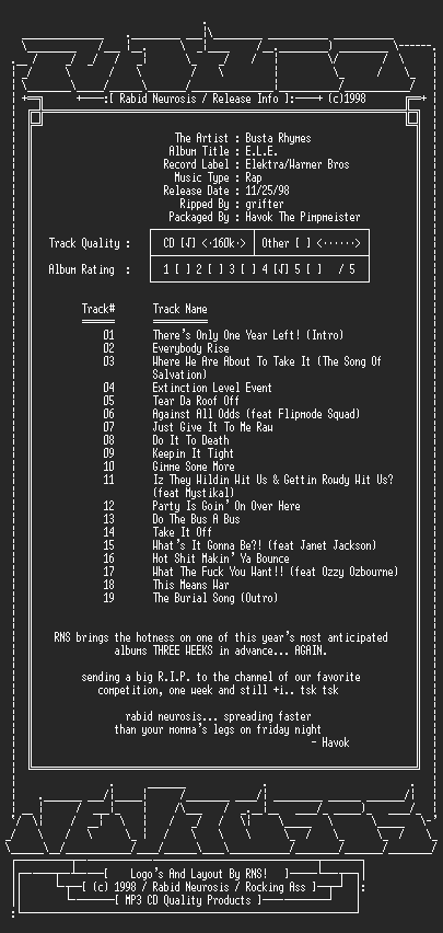 NFO file for Busta_Rhymes-E.L.E.-1998-RNS