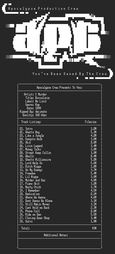 NFO file for C_Murder-Bossalinie-1999-aPC