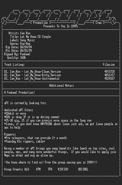 NFO file for Cam_ron-let_me_know_cd_single-1999-apc