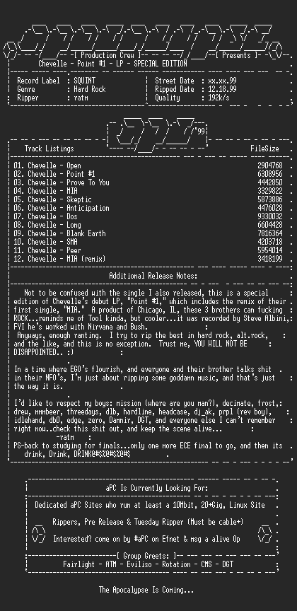 NFO file for Chevelle-Point_Number_1_LP_Special_Edition-1999-aPC