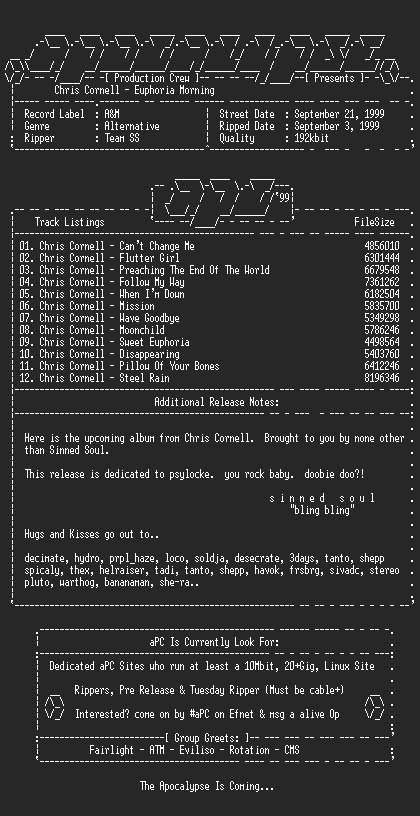 NFO file for Chris_Cornell-Euphoria_Morning-1999-sinned-aPC