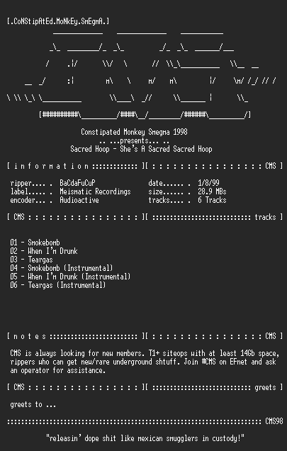 NFO file for Sacred_Hoop_-_She's_A_Sacred_Scared_Hoop-EP-1998-CMS