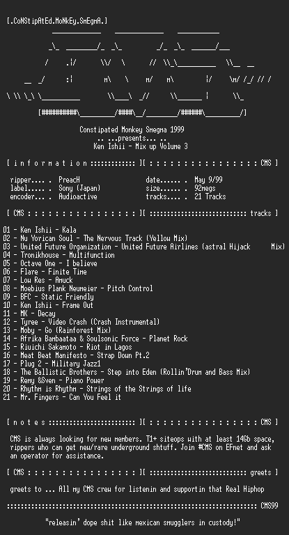 NFO file for Ken_Ishii_-_Mix_Up_Vol._3_-_CMS