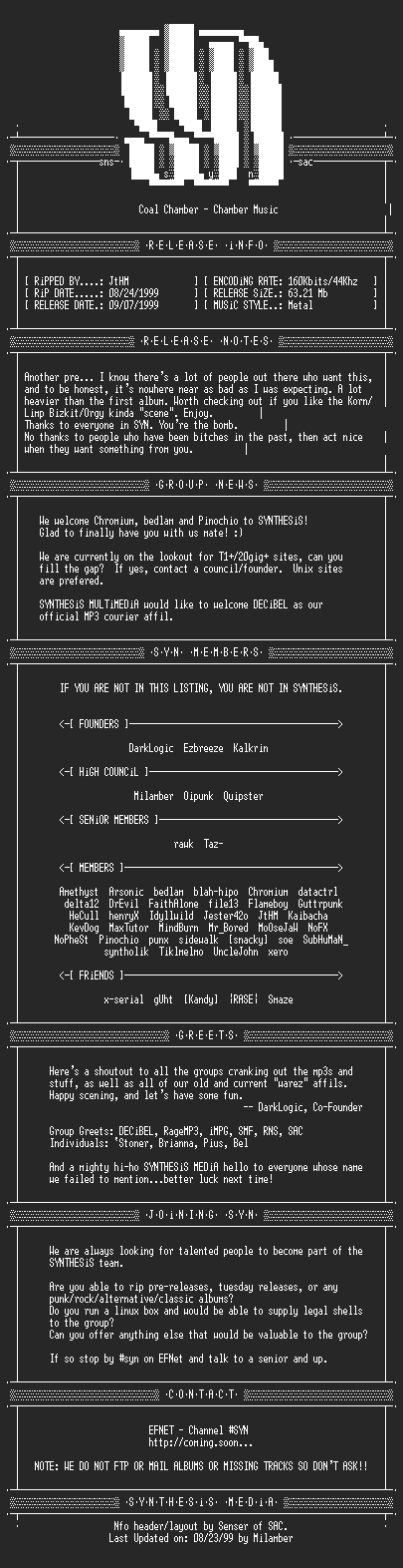 NFO file for Coal_Chamber-Chamber_Music-1999-SYN