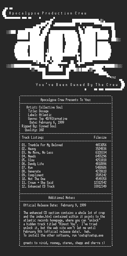 NFO file for Collective_Soul-Dosage-1999-aPC-Sinned