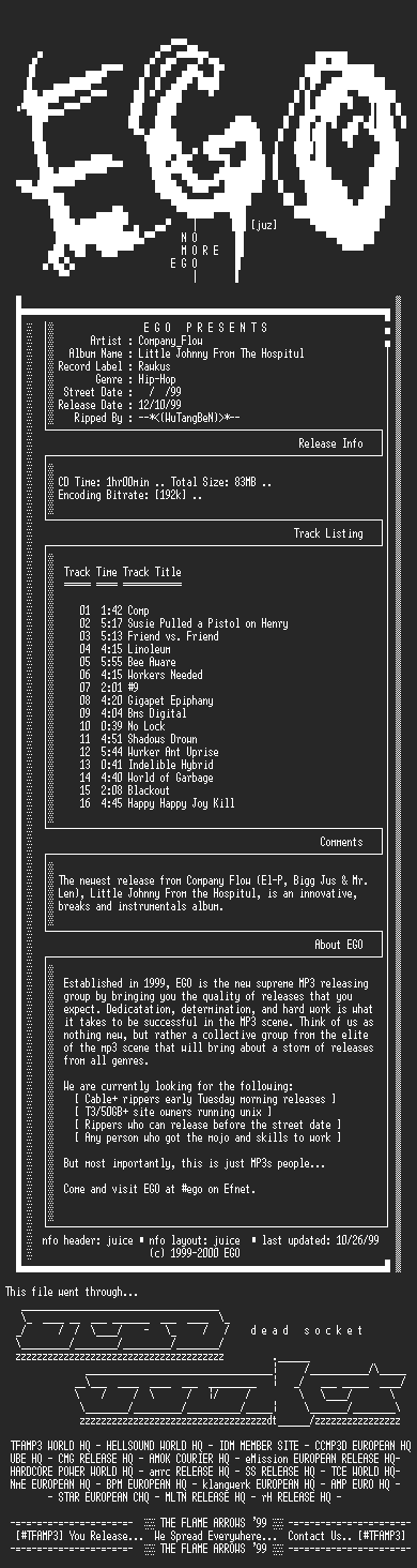 NFO file for Company_Flow-Little_Johnny_From_The_Hospitul-1999-EGO