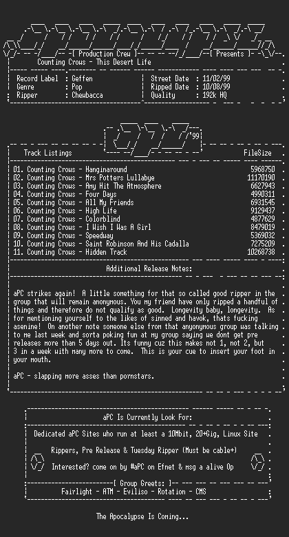 NFO file for Counting_Crows-This_Desert_Life-1999-aPC