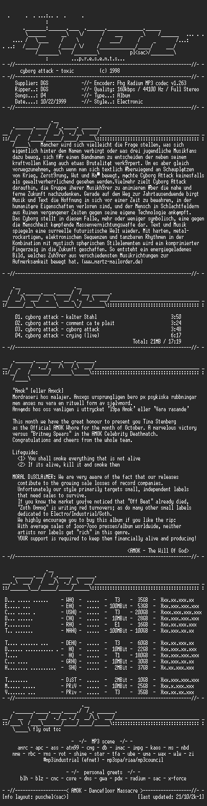 NFO file for Cyborg_Attack-Toxic-(MCD)-(1998)-AMOK