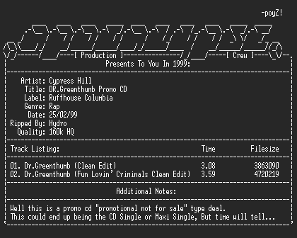 NFO file for Cypress_Hill-Dr_Greenthumb-Promo_CD-1999-hydro-aPC