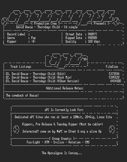 NFO file for David_Bowie-Thursdays_Child_-_CD_Single-1999-aPC