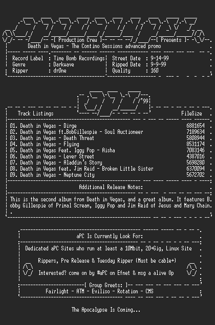 NFO file for Death_In_Vegas-The_Contino_Sessions_Advanced_Promo-1999-aPC