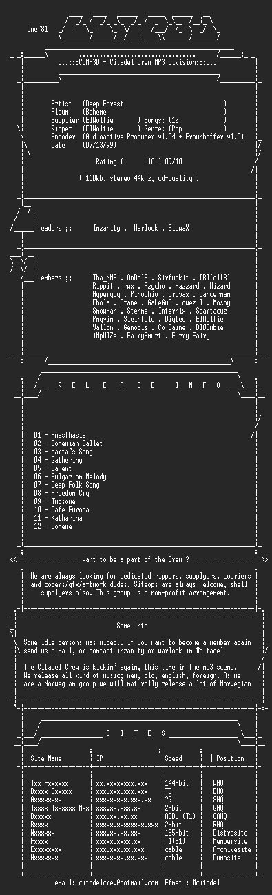 NFO file for Deep_Forest_-_Boheme-(1995)-CCMP3D