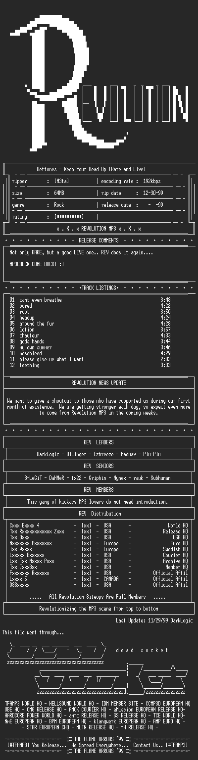 NFO file for Deftones-Keep_Your_Head_Up_(Rare_and_Live)-1999-REV