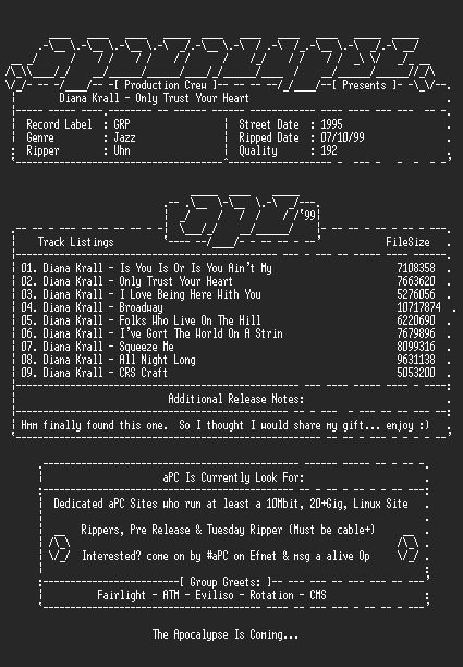 NFO file for Diana_krall-only_trust_your_heart-1995-apc