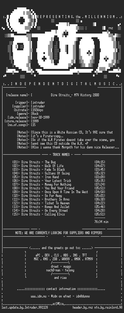 NFO file for Dire_Straits_-_MTV_History_2000-1999-IDM