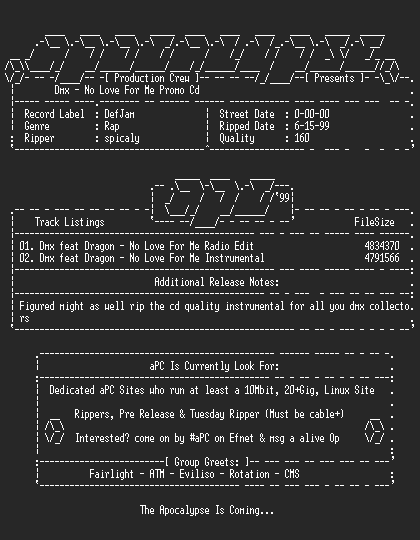 NFO file for dmx-no_love_for_me_promo_cd-1999-apc