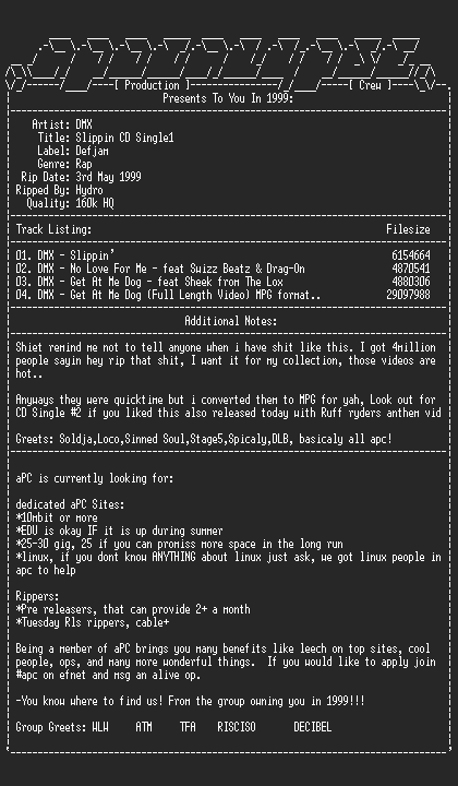 NFO file for DMX-Slippin-CD_Single1-1999-aPC