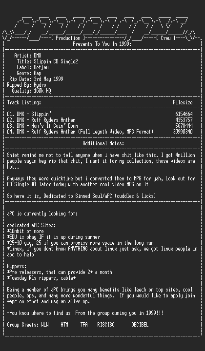 NFO file for DMX-Slippin-CD_Single2-1999-aPC