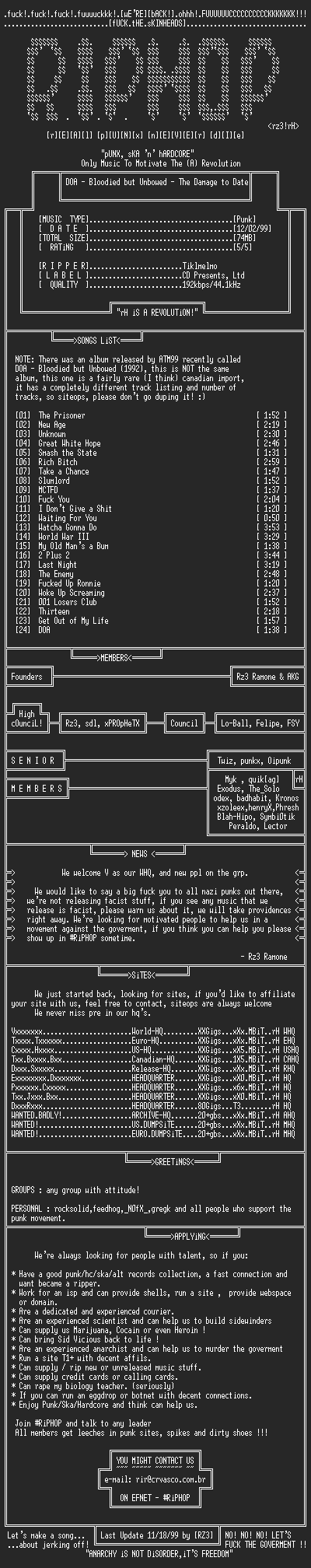 NFO file for DOA-Bloodied_but_Unbowed_-_The_Damage_to_Date-1986-rH