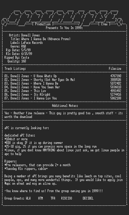 NFO file for Donell_jones-where_i_wanna_be_advance_promo-1999-apc