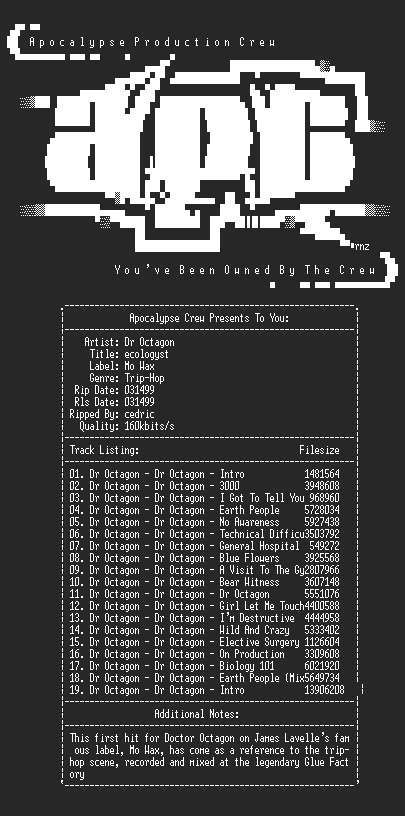 NFO file for Dr_Octagon-Ecologyst-1996-aPC