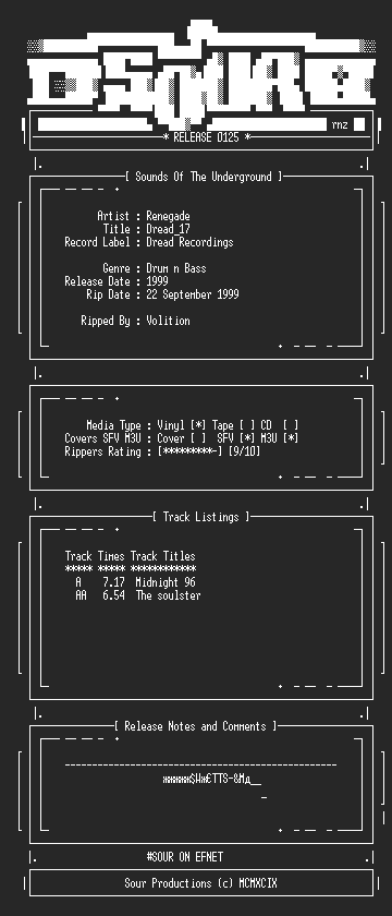 NFO file for dread-renegade-dread017-1999-sour