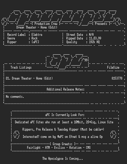 NFO file for Dream_Theater-Home_CD_Single-1999-aPC